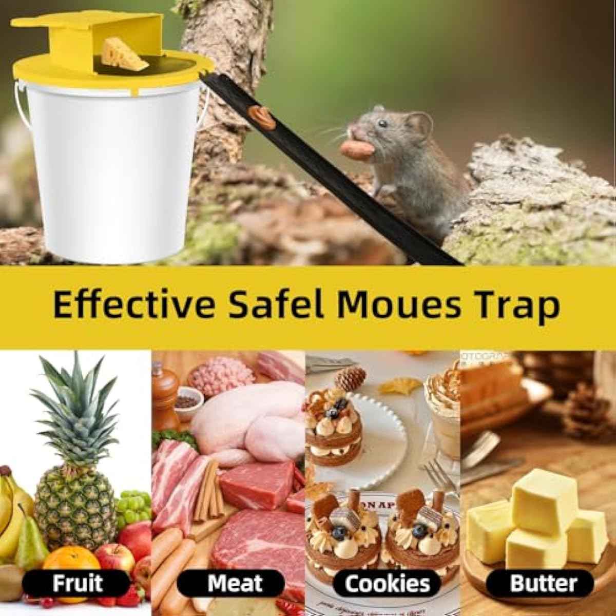 Mouse Trap Bucket - Mouse Traps Indoor for Home - Multi-Catch, Auto-Reset, Humane or Lethal Rat Trap - ABS Material - 5 Gallon Bucket Compatible-4pack
