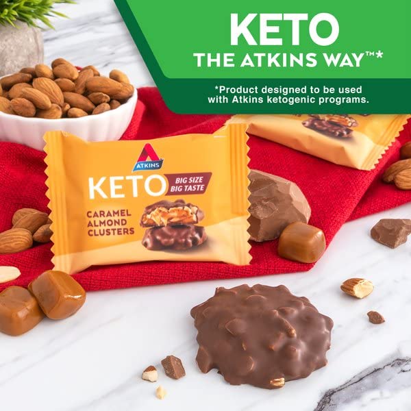 Atkins Caramel Almond Clusters Gluten Free High Fiber Keto Friendly 20 Count 2g Net Carb