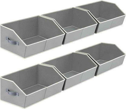 Closet Organizers Bins 6 Packs - Large Closet Shelf Organizer with Handles, Fabric Trapezoid Storage Bins, Collapsible Storage Cubes for Clothes, Towels, Light Gray