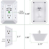 Wall Charger, Surge Protector, QINLIANF 5 Outlet Extender with 4 USB Charging Ports, 3-Sided 1680J Power Strip Multi Plug Adapter Spaced for Home Travel Office