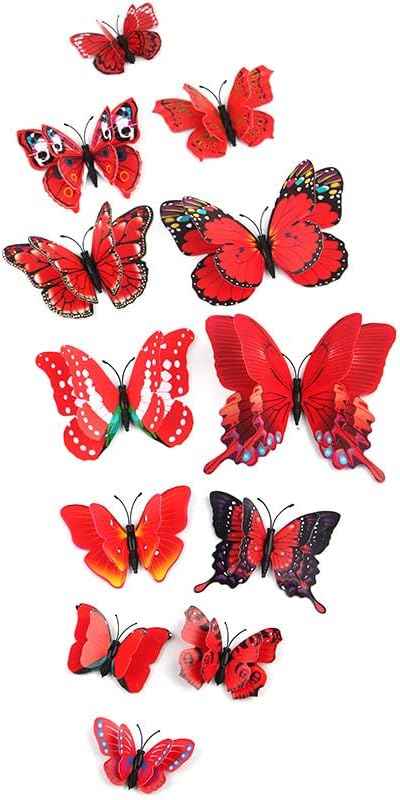 Mixed of 12PCS 3D Pink Butterfly Wall Stickers Decor Art Decorations