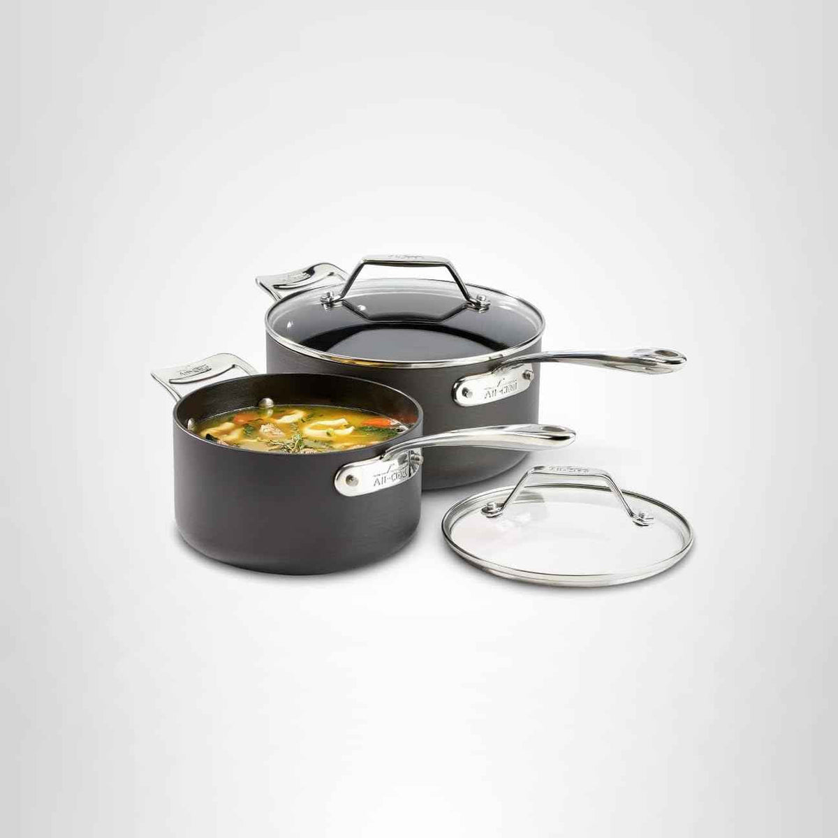 All-Clad HA1 Hard Anodized Non Stick Fry Pan Set 2 Piece, 8, 10 Inch, Induction, Oven Broiler Safe 500F, Pots and Pans Set, Kitchen Frying Pans, Skillets, Premium Cookware, Home, Dishwasher Safe Black