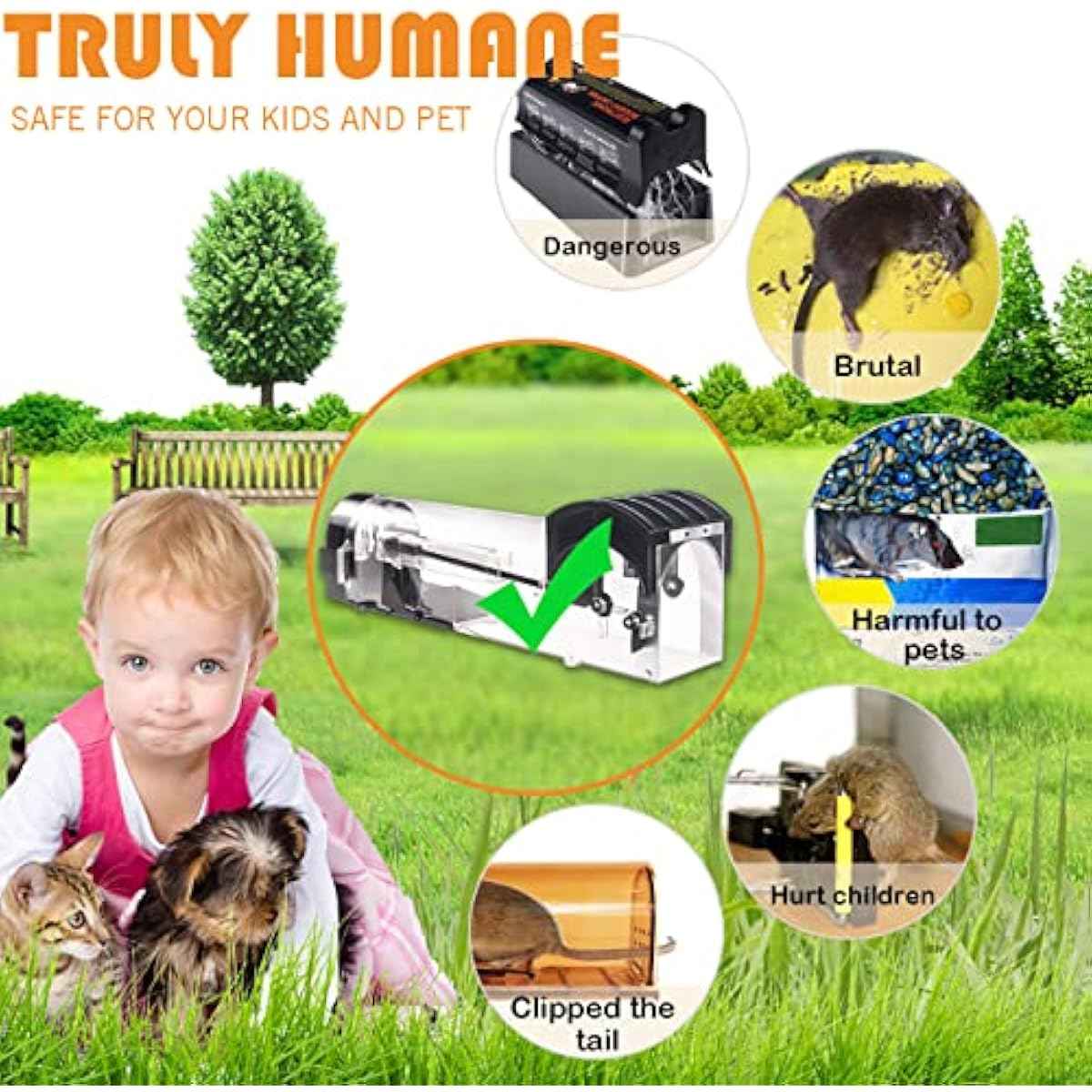 Humane Mouse Traps, 12 inches Enlarged No Kill Rat Live Traps for Chipmunks, Reusable Catch and Release Mice, Pet and Children Friendly Mouse Trap That Work