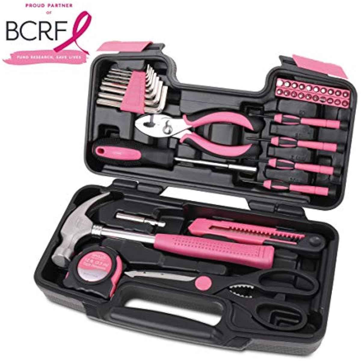 Apollo Tools Original 39-Piece General Household Tool Set, Pink Toolbox Storage Case