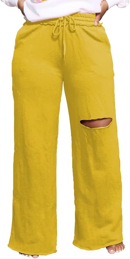 PINSV Wide Leg Pants for Women Drawstring Baggy Casual Sweatpants