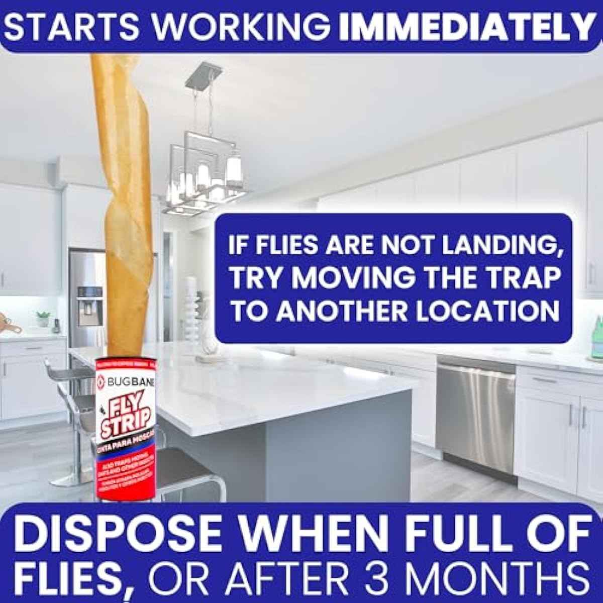Fly Strips Indoor Sticky Hanging 24pk with Pins. Non Toxic Outdoor Fly Trap Indoor for Home. Flies Tape Paper Trap Ribbon Roll for House Gnat Fruit and Housefly. Bug Catchers for Inside Home Flypaper