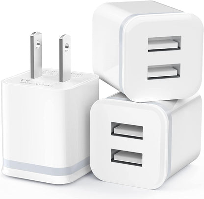 LUOATIP 3-Pack 2.1A 5V Dual Port Cube Power Adapter Plug Block for iPhone and Android Phones