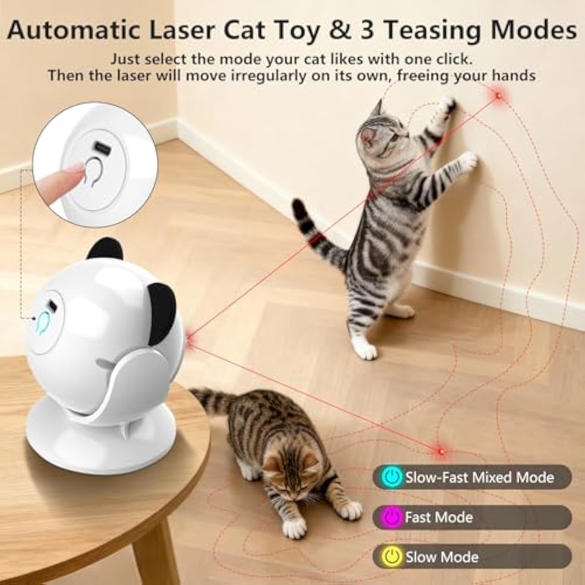 Laser Cat Toys for Indoor Cats, Truly Random Trjajectory, Suction Cup Design, Run Quiet, Interactive Cat Toy Automatic