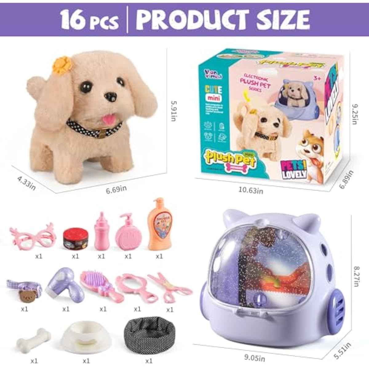 16 Pcs Robot Dog Toys for Girls, Toys for 3 4 5 6 7 8 Year Old Girls Kids Boys, Realistic Robot Puppy Toddlers Girl Toy for 5-7 6-8, Ideas Birthday Gifts for Girl 3 4 5 6 Year Old