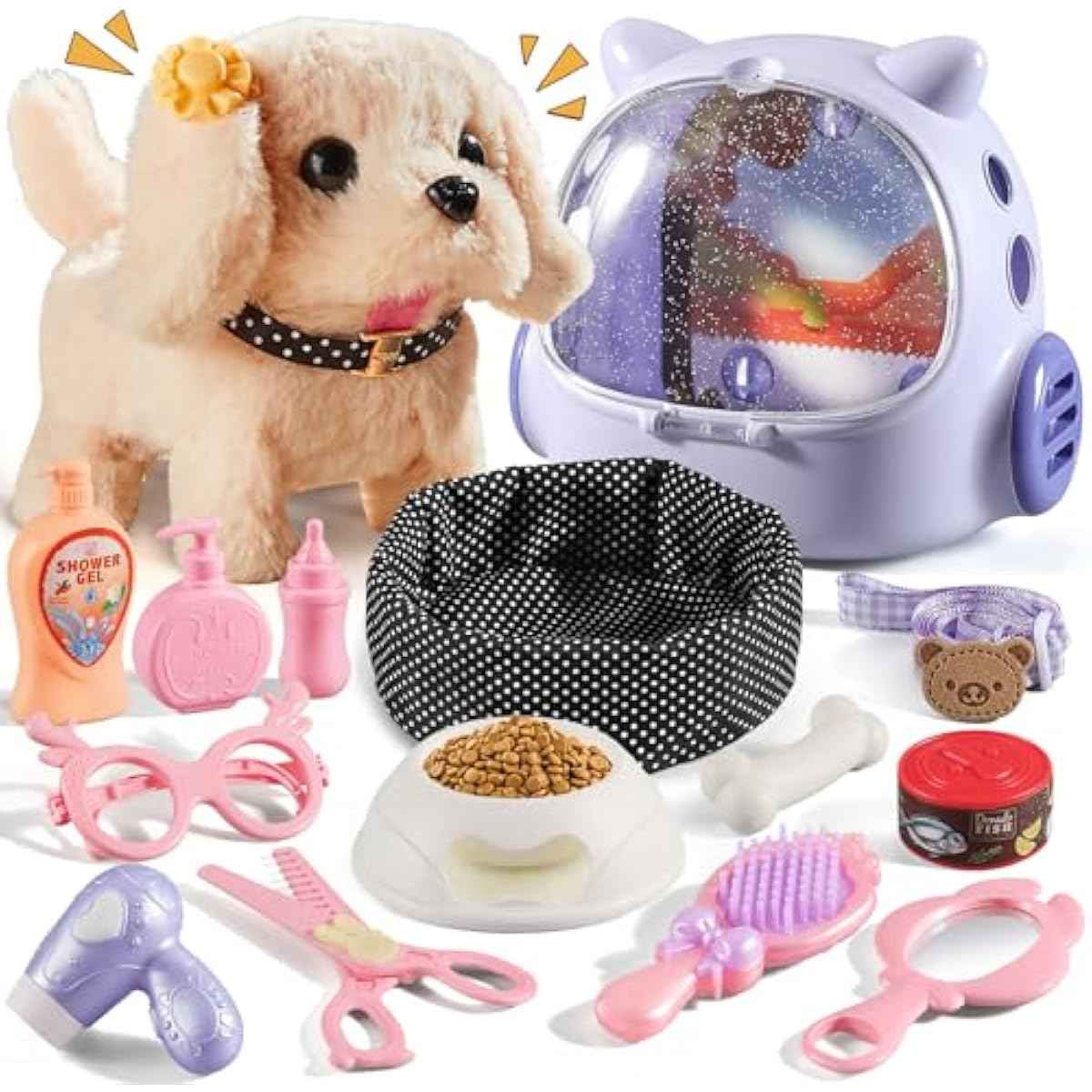16 Pcs Robot Dog Toys for Girls, Toys for 3 4 5 6 7 8 Year Old Girls Kids Boys, Realistic Robot Puppy Toddlers Girl Toy for 5-7 6-8, Ideas Birthday Gifts for Girl 3 4 5 6 Year Old