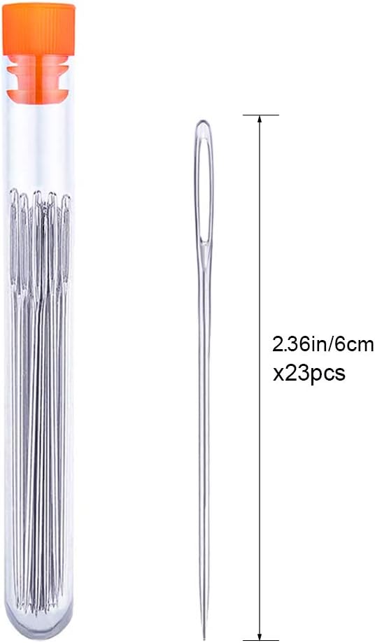23 PCS Large Eye Sewing Needles, 2.36in Sewing Sharp Needles, Leather Embroidery Thread Needle, Stainless Steel Yarn Knitting Needle with a 3.3in Plastic Bottle