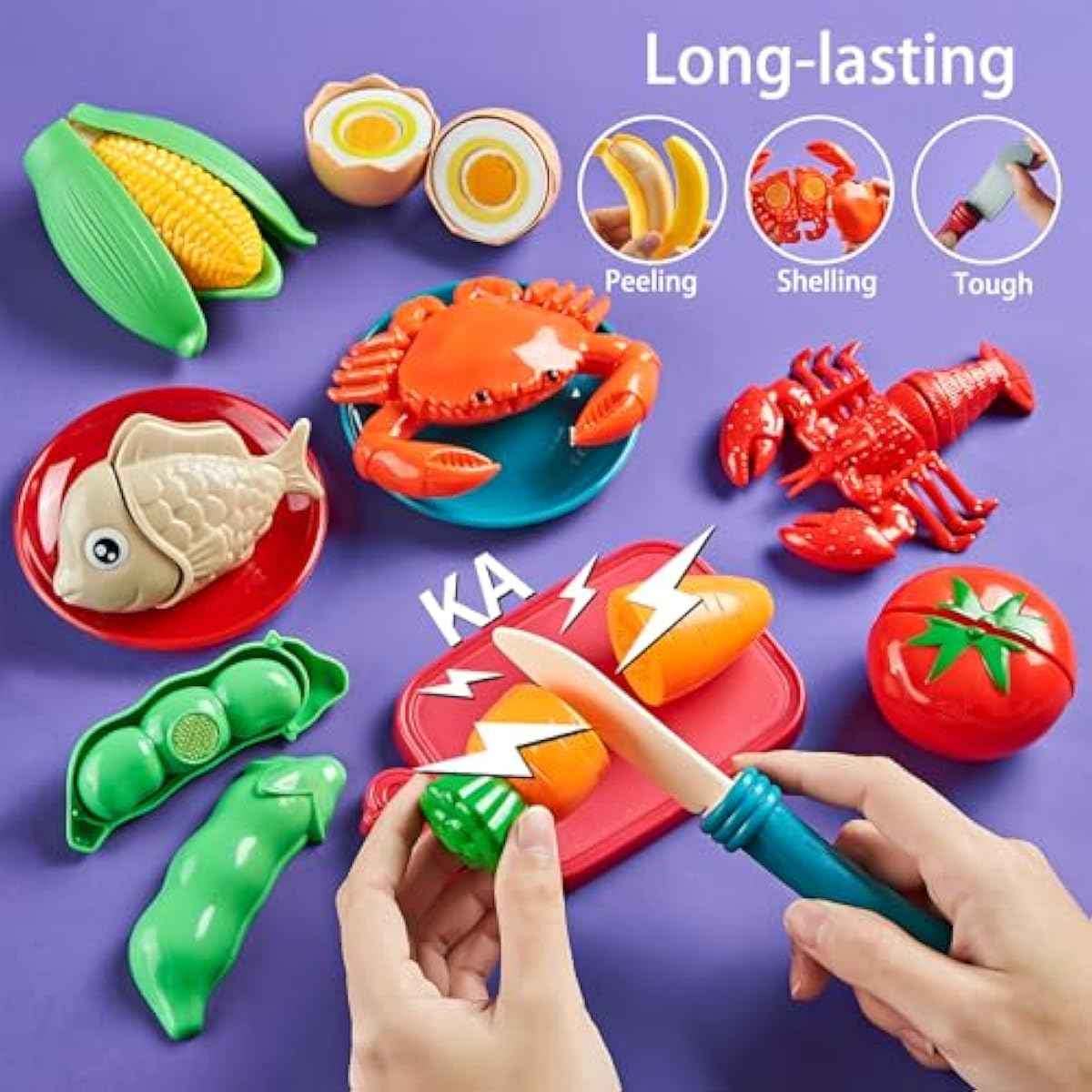 Pretend Play Food for Kids Kitchen, 78Pc Cutting Toy Food with Storage Bag