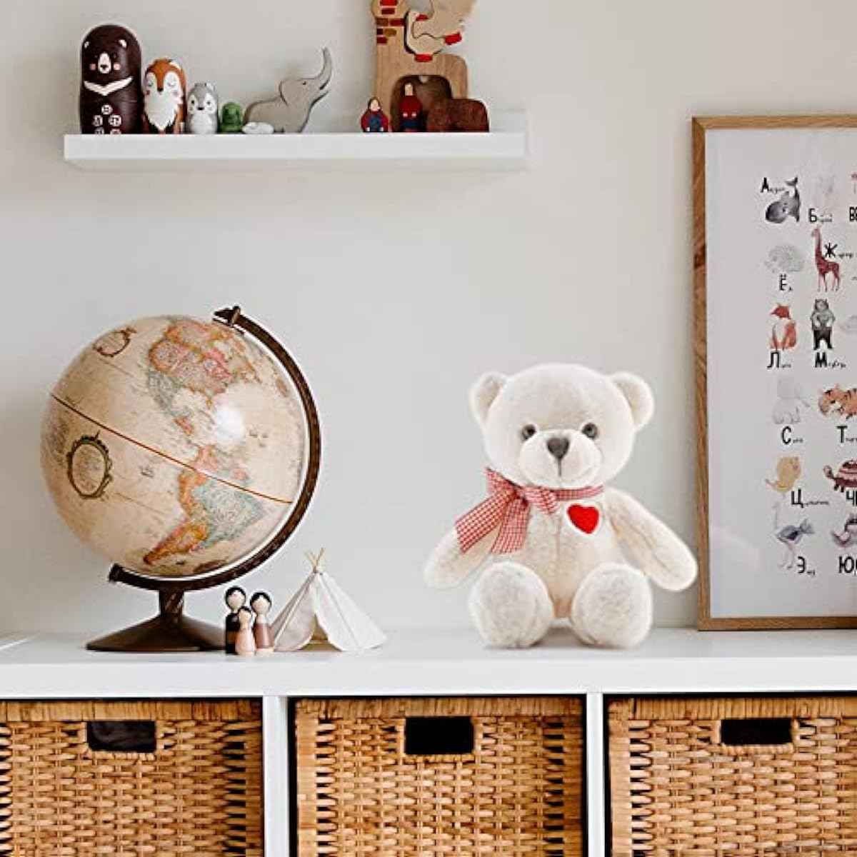 11.4” Small Teddy Bear with Heart Cute White Teddy Bear Stuffed Animals Soft Stuffed Bear Plush Bear Plushie Toys Gifts for Girlfriend Boyfriend Kid