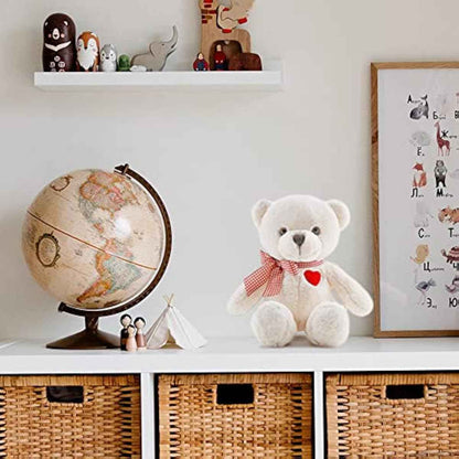 11.4” Small Teddy Bear with Heart Cute White Teddy Bear Stuffed Animals Soft Stuffed Bear Plush Bear Plushie Toys Gifts for Girlfriend Boyfriend Kid