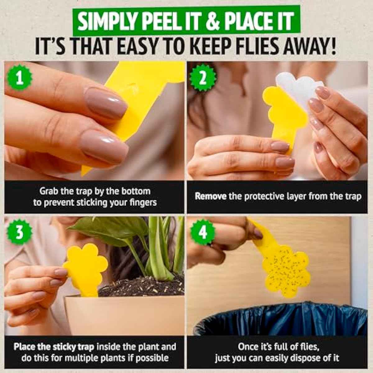 Super Ninja Fungus Gnat Traps - 30 Pack, Highly Effective Gnat Traps for House Indoor, Yellow Sticky Trap for Plants, Non-Toxic & Nature-Friendly, Up to 3 Months