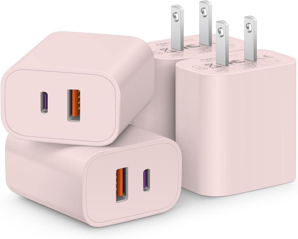 [4 Pack] USB C Charger Block Fast Charging Multiport Adpater [PD 20W USB-C & QC 3.0 USB-A Port] for i Phone 17/16/15/14/13/12/11/X/8, i Pad, Galaxy, Google, Galaxy & More - PureLivingMart