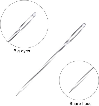 23 PCS Large Eye Sewing Needles, 2.36in Sewing Sharp Needles, Leather Embroidery Thread Needle, Stainless Steel Yarn Knitting Needle with a 3.3in Plastic Bottle