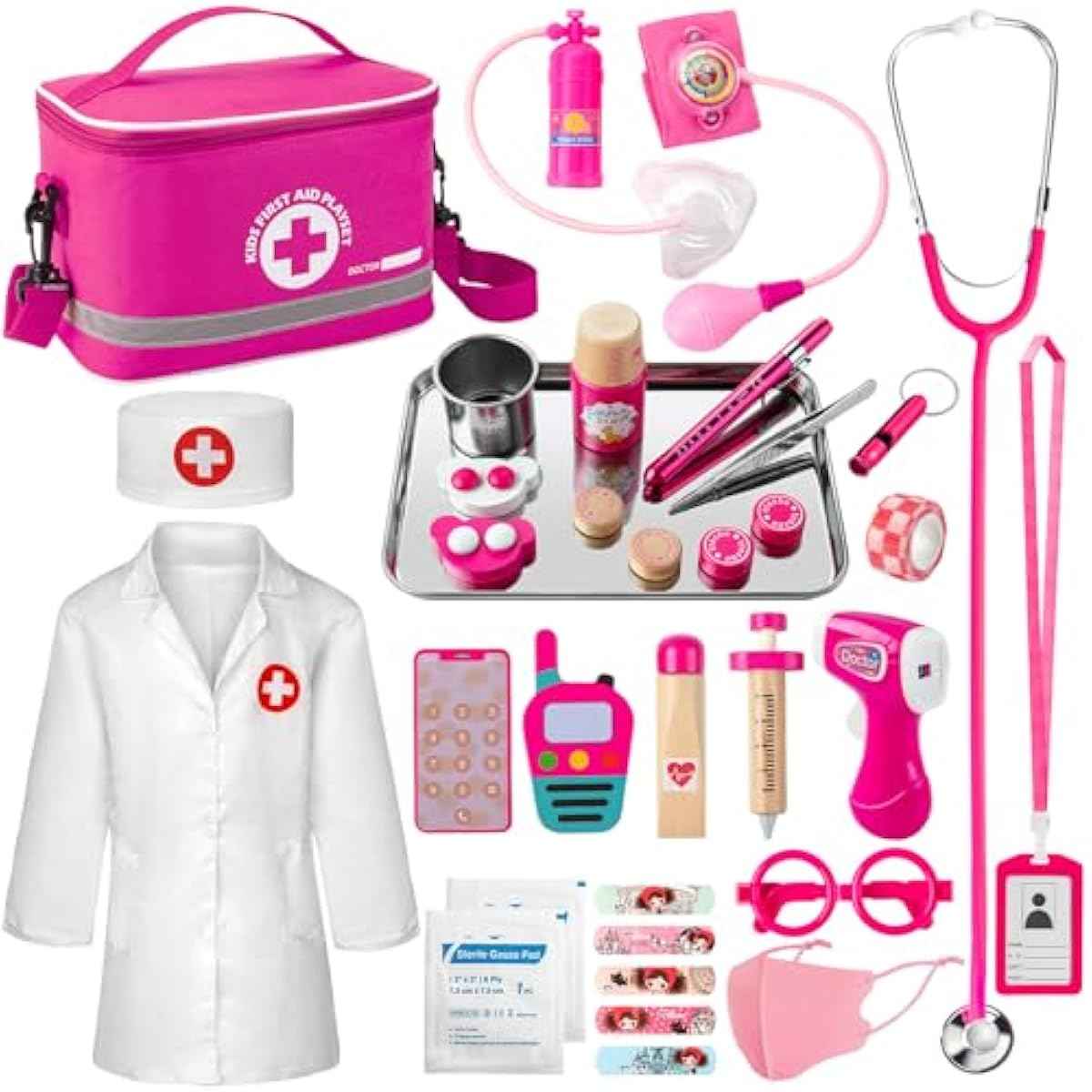 Doctor Kit for Kids Girls, 34 Pcs Kids Doctor Kit for Toddlers 3-5 with Medical Storage Bag & Real Stethoscope, Pretend Play Set for Boys Girls Fun Role Playing Game