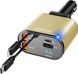 ‹ېUpgraded‹ÛÔ SUPERONE Retractable Car Charger 4 in 1, Fast Car Phone Charger with Cord 2.6ft, USB C and Apple Car Adapter, Compatible with iPhone 17 16 15/15 Pro Max/14/13/12/11, Galaxy, Pixel - PureLivingMart
