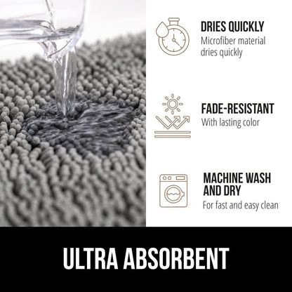 GORILLA GRIP Bath Rug Mat, Thick Soft Absorbent Chenille, Quick Dry Microfiber Mats, Rubber Backing Washable Shower Floor Rugs, Bathmat Runner, US Designed Bathroom Home Decor Accessories 24x17, Grey
