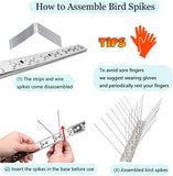 PANGCH Bird Spikes,Stainless Steel Bird Spikes Metal Bird Spikes Fence Spikes Easy to Install - 5 Strips 4.1 Feet Coverage