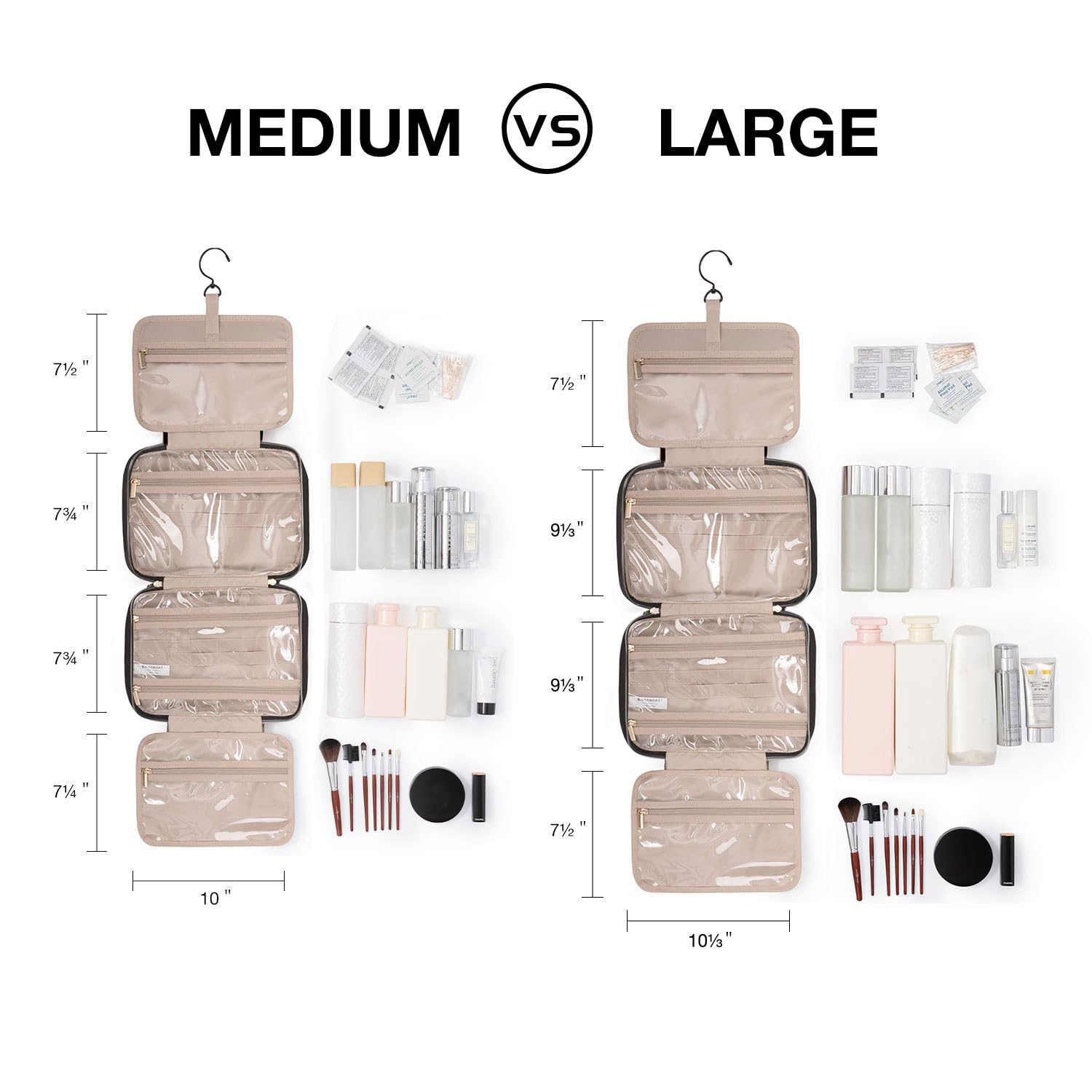 BAGSMART Toiletry Bag Travel Bag with Hanging Hook, Water-resistant Makeup Cosmetic Bag Travel Organizer for Accessories, Shampoo, Full-size Container, Toiletries (Baby Pink, Medium)