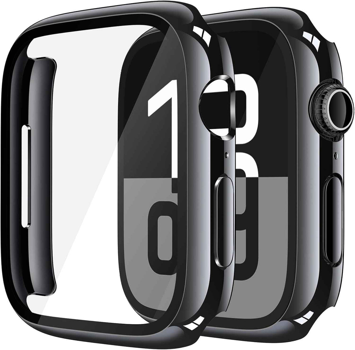 Misxi 2 Pack Tempered Glass Case Compatible for Apple Watch Series 11 (2025) Series 10 46mm, Screen Protector Cover for iWatch, Black
