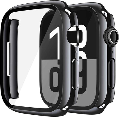 Misxi 2 Pack Tempered Glass Case Compatible for Apple Watch Series 11 (2025) Series 10 46mm, Screen Protector Cover for iWatch, Black
