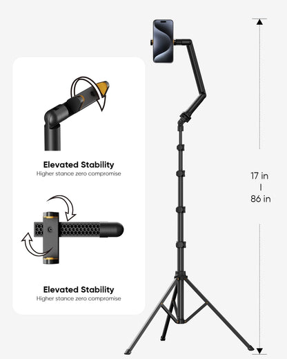 todi 86 tripod for smartphone with flexible arm and selfie stick remote, extra-length legs for video recording, compatible with iphone and android