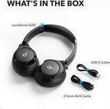 Soundcore by Anker Q20i Hybrid Active Noise Cancelling Headphones, Wireless Over-Ear Bluetooth, 40H Long ANC Playtime, Hi-Res Audio, Big Bass, Customize via an App, Transparency Mode (Black)