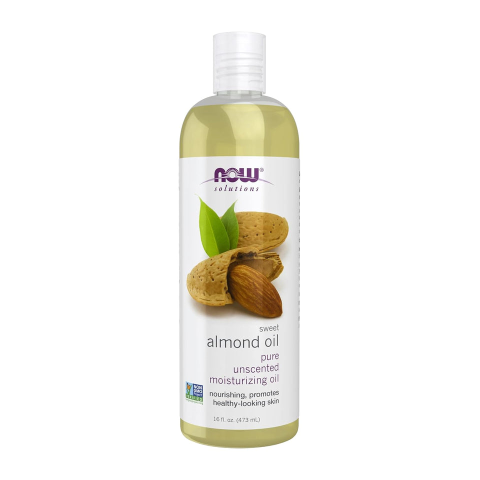 NOW Foods Solutions, Sweet Almond Oil, 100% PLre Moisturizing Oil, Promotes Healthy-Looking Skin, Unscented Oil, 16-Ounce,Package may vary
