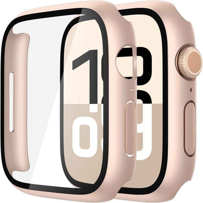 Misxi 2 Pack Tempered Glass Case Compatible for Apple Watch Series 11 (2025) Series 10 46mm, Screen Protector Cover for iWatch, Black