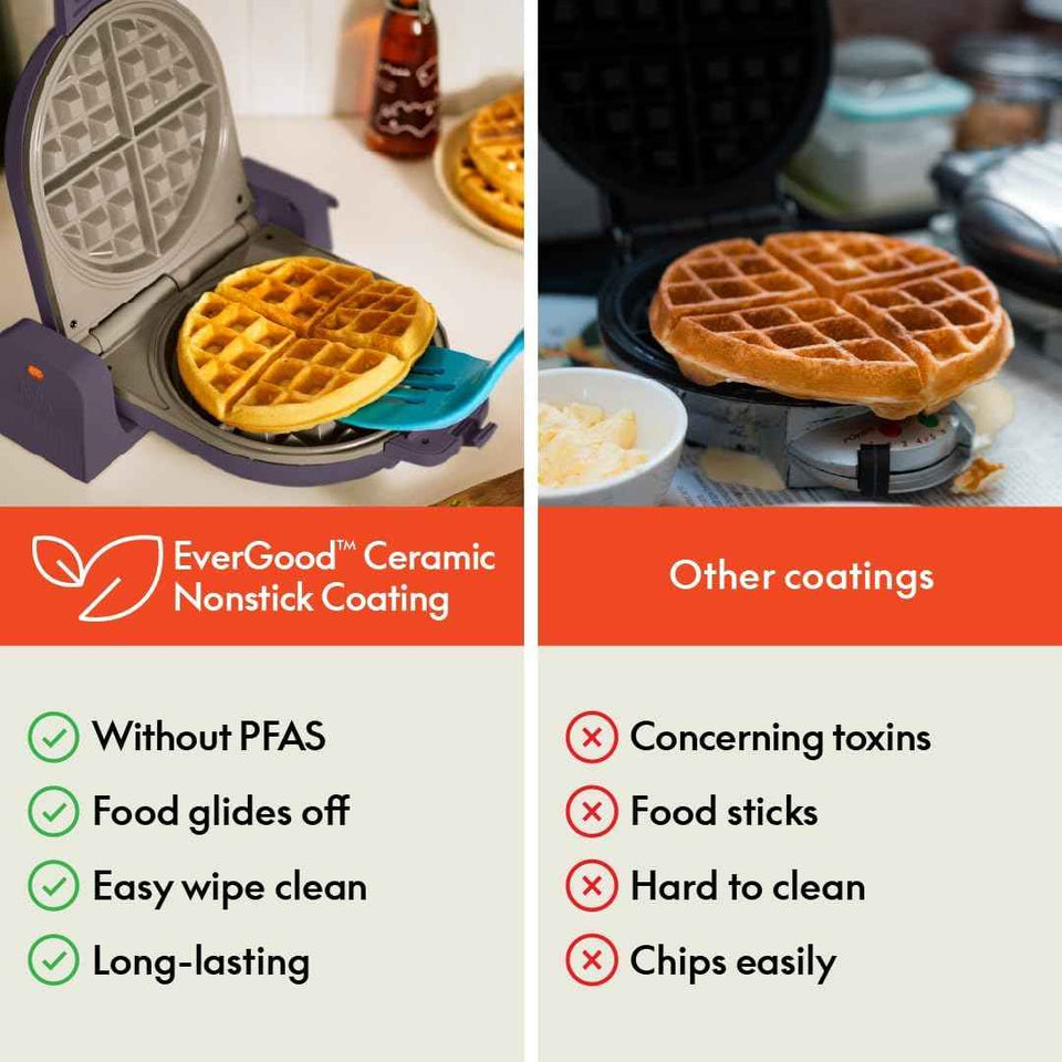 bella Flip-n-Store Waffle Maker, EverGood‰ã¢ Ceramic Nonstick Coating, Fits-anywhere‰ã¢ Kitchenware, Power Indicator Light & Touch Handle, 7‰۝ Wide & 1" Deep Plates, 1000 Watt, Plum
