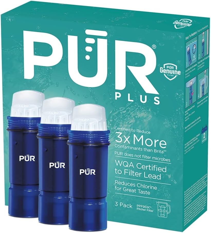 PLR Plus Water Filter Replacement for Pitchers & Dispensers, 6-Month Supply, 3 Count, Blue (PPF951K3)
