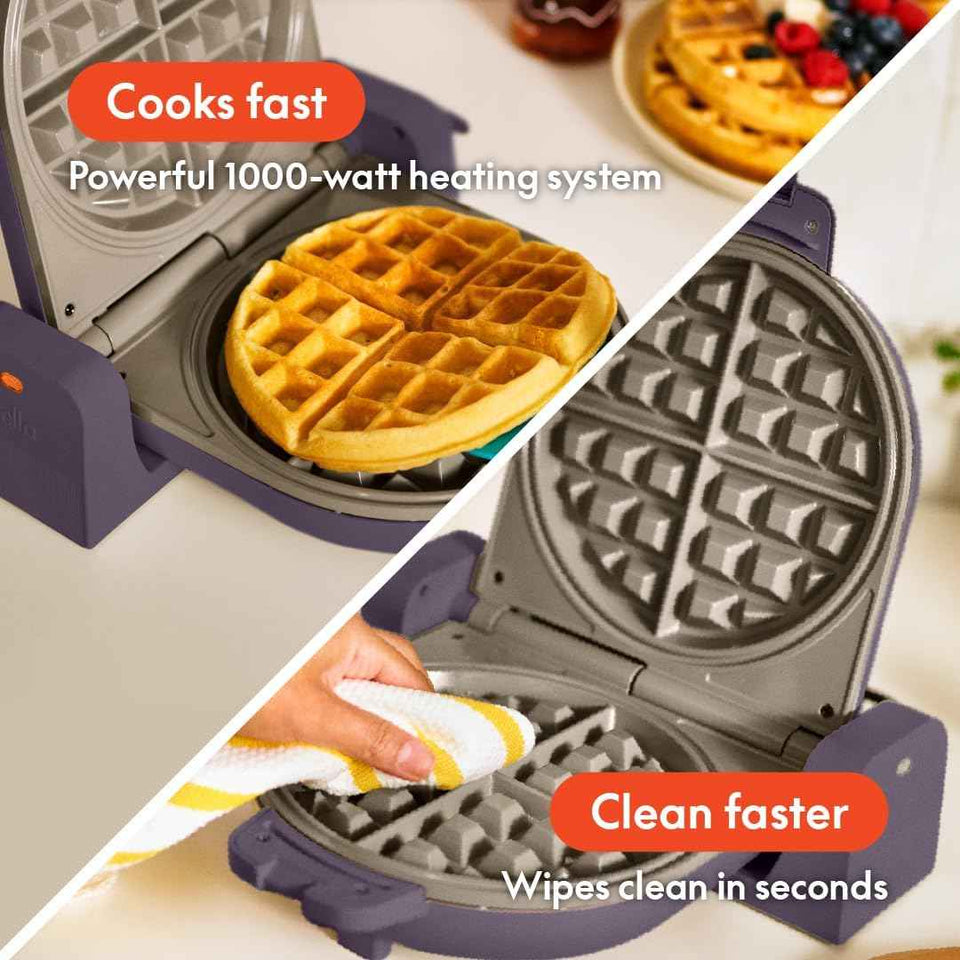 bella Flip-n-Store Waffle Maker, EverGood‰ã¢ Ceramic Nonstick Coating, Fits-anywhere‰ã¢ Kitchenware, Power Indicator Light & Touch Handle, 7‰۝ Wide & 1" Deep Plates, 1000 Watt, Plum
