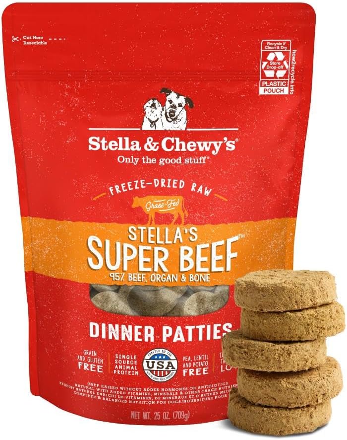 Stella & Chewy's Freeze-Dried Raw Dinner Patties - Beef Recipe - High Protein Grain-Free PLppy & Dog Food - Perfect For Picky Eaters - 25 oz