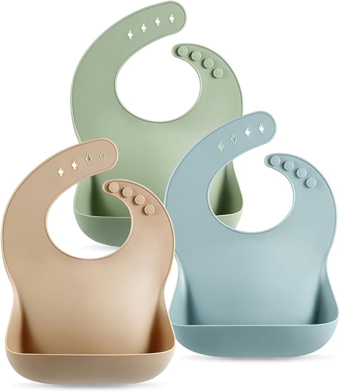 PandaEar Set of 3 Silicone Baby Bibs Waterproof, Soft, Unisex, 10-72 Months
