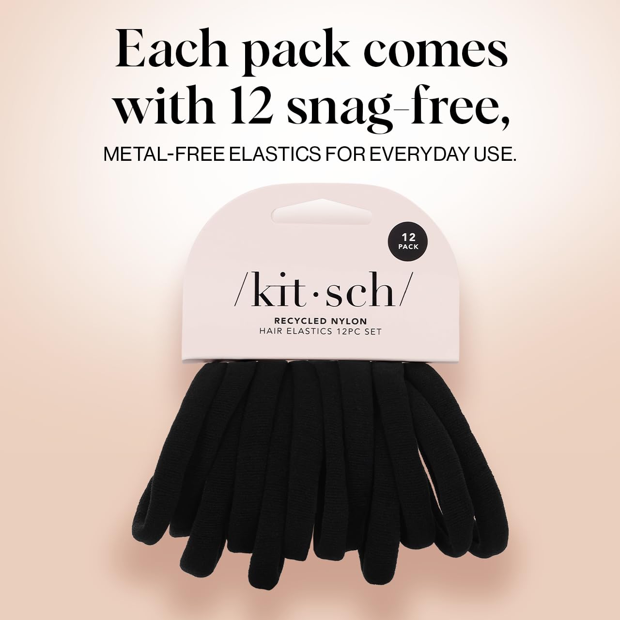 Kitsch Nylon Hair Ties No Damage - Stretchable Hair Bands for Strong All-Day Hold, Ponytail Holders | Hair Accessories for Girls | Ideal Gifts for Women - Black, 12 Pcs