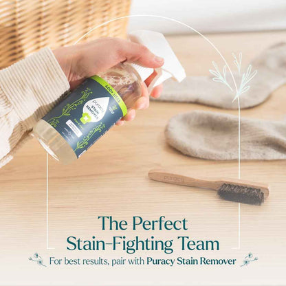 Puracy Laundry Stain Remover Brush - Vegan Bristles for Tough, Deep, and Aged Stain Elimination