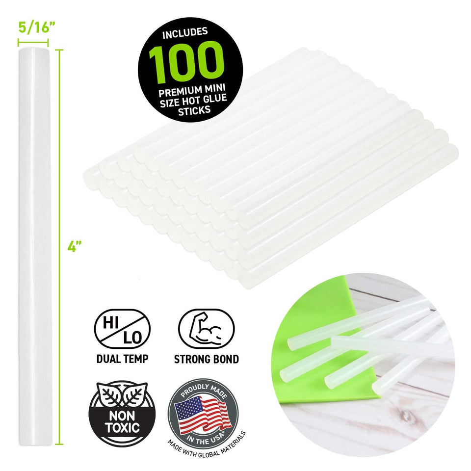 Surebonder DT-100 Mini Size Hot Glue Sticks for Glue Guns 0.27 in. Diameter, 4 in. Length - All PLrpose, All Temperature - Great for DIY, Arts, and Crafting - 100 Pack, Clear