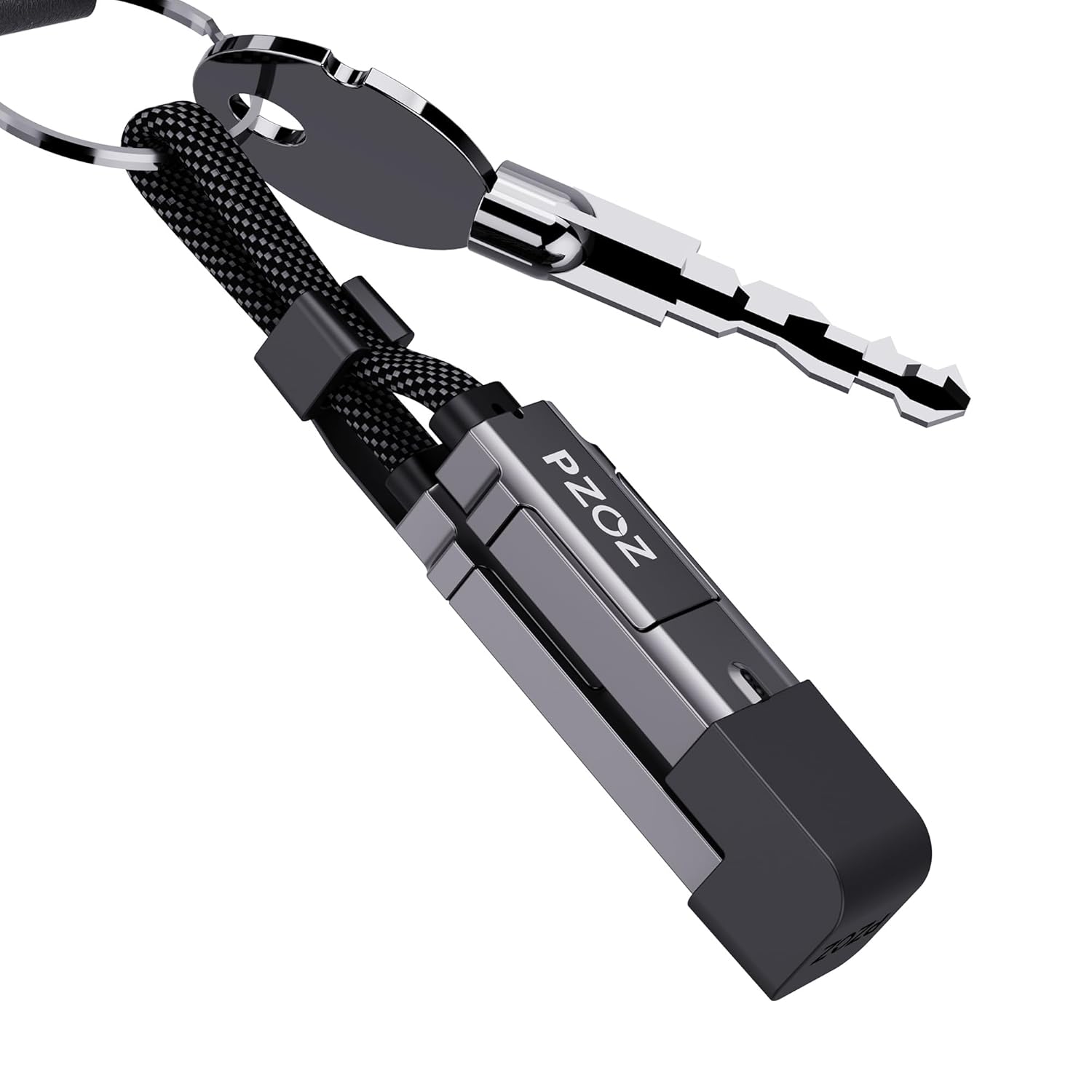 pzoz portable keychain charger with 4-in-1 multi usb c fast charging combo for iphone ipad macbook airpods samsung google