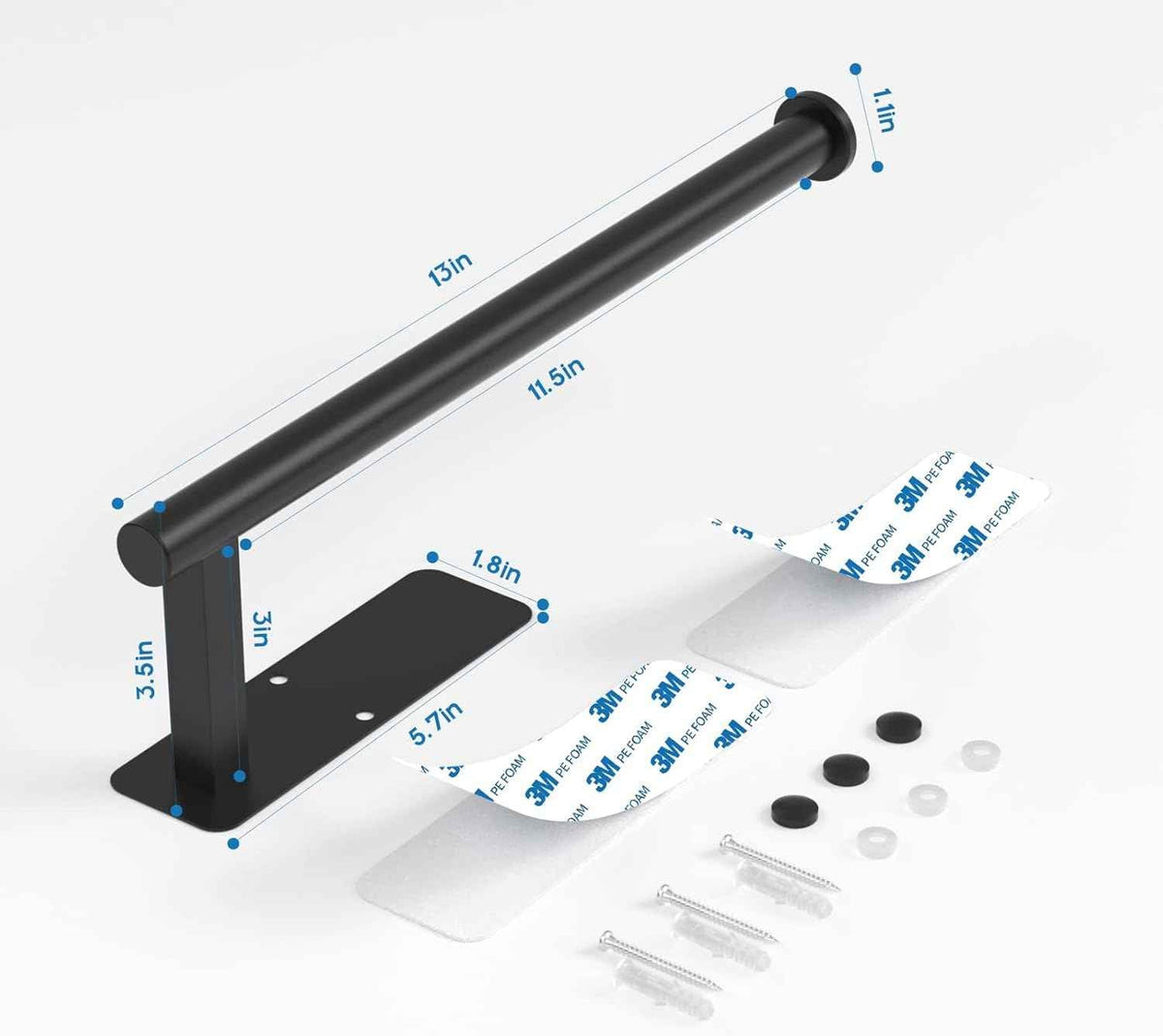 ASTOFLI Paper Towel Holder Under Cabinet No Drilling, Self Adhesive Paper Towel Holder Wall Mount for Kitchen Rack, Under Counter Napin Holder No Drill, RV, 304 Stainless Steel 12 Inch Matte Black