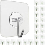 Jwxstore 24 Pack Self Adhesive Hooks Heavy Duty - 33lb Max, Transparent, Waterproof, Sticky Wall Hooks for Keys, Bathroom, Shower, Outdoor, Kitchen, Door, Home Improvement, Utility Hooks