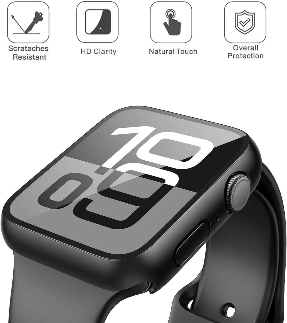 Misxi 2 Pack Tempered Glass Case Compatible for Apple Watch Series 11 (2025) Series 10 46mm, Screen Protector Cover for iWatch, Black