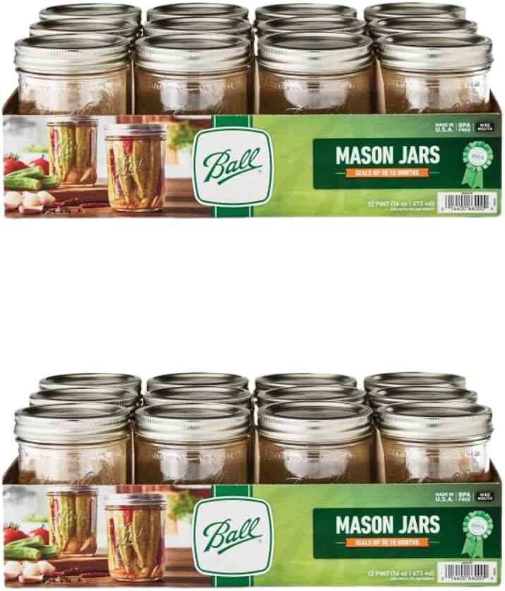 Ball Wide Mouth Glass Mason Jars with Lids and Bands, Used for Canning, Pickling, Juice, Jam, Jelly, Quart Size 32 Ounce (Pack of 2)