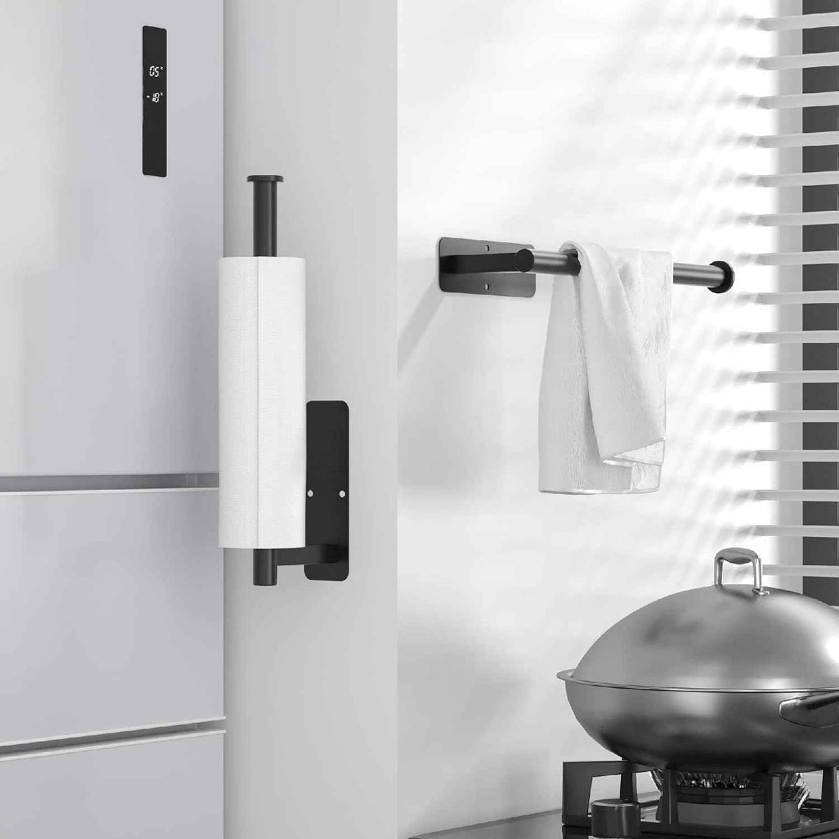 ASTOFLI Paper Towel Holder 304 Stainless Steel, Under Cabinet, Self-Adhesive, Matte Black, 12 Inch, No Drill