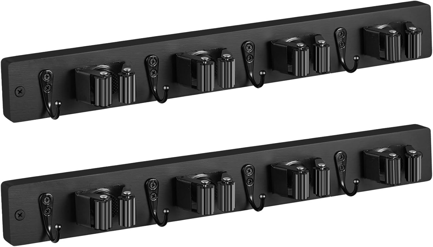 Mop and Broom Holder Wall Mount - Rustic Wood Broom Mop Hanger - Wall Mounted Garden Tool Rack Organizer for Closet Garage Laundry Room Kitchen Decor With 4 Slots & 4 Hooks - Rayz Mart