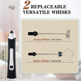 Rechargeable Handheld Milk Frother, 3-Speed, Electric Coffee Frother with 2 Whisk Heads, Stand, and USB Charging