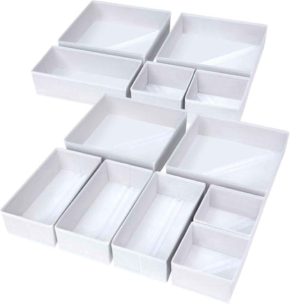 DIMJ Drawer Organizer Clothes, 12 Pack Dresser Organizer, Foldable Closet Organizers and Storage, Fabric Dresser Bins, Drawer Dividers for Nursery, Baby Clothes, Underwears, Sock (Beige)