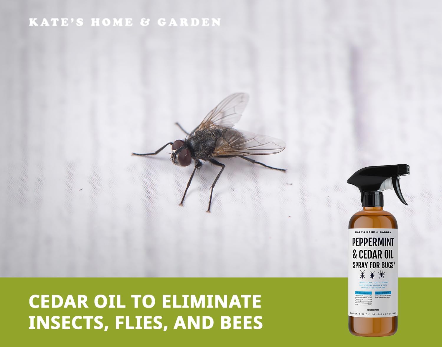 Kate's Home & Garden Peppermint Oil Spray for Bugs, Ants, Insects, Spiders, Roaches, Stink Bug. Pesticide and Insecticide Indoor Repellent Pest Control with Cedar Oil (16oz, Natural, Non Toxic)